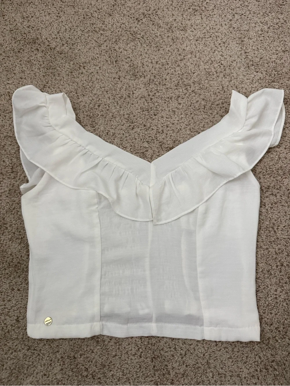 White Ruffle Off-Shoulder Crop Top - Picture 5 of 6
